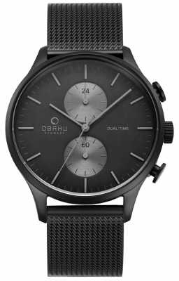 Obaku Mens Gran Charcoal Mesh Chrono Watch V196GUBBMB Obaku Mens Gran Charcoal Mesh Chrono Watch V196GUBBMB