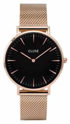 CLUSE La Boheme Rose Gold Case Black Dial/rose Mesh Strap CL18113 CLUSE La Boheme Rose Gold Case Black Dial/rose Mesh Strap CL18113
