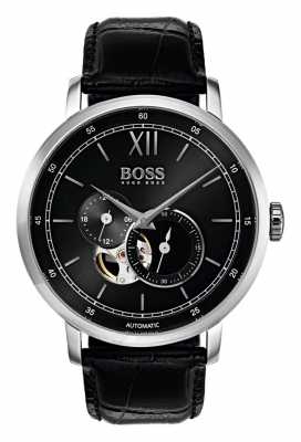 Hugo Boss Mens Signature Automatic Black Leather Watch 1513504 Hugo Boss Mens Signature Automatic Black Leather Watch 1513504