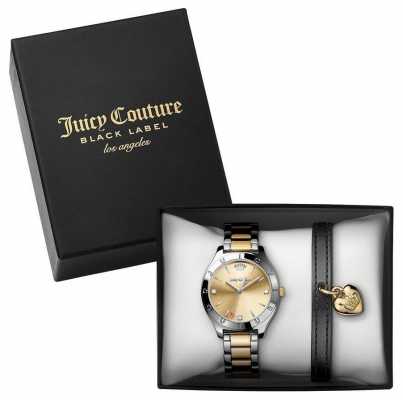Juicy Couture Womans Two Tone Watch And Black Bracelet Gift Set 1950012 Juicy Couture Womans Two Tone Watch And Black Bracelet Gift Set 1950012