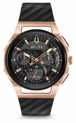 Bulova Mens Curv Chronograph Black Leather Strap 98A185 Bulova Mens Curv Chronograph Black Leather Strap 98A185