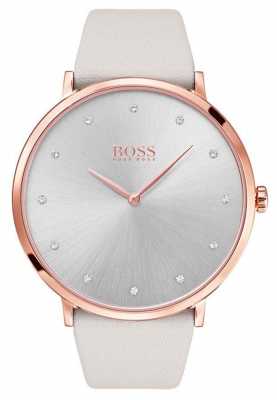 Hugo Boss Womans Jillian Rose Gold Tone Plated Case Grey Leather 1502412 Hugo Boss Womans Jillian Rose Gold Tone Plated Case Grey Leather 1502412