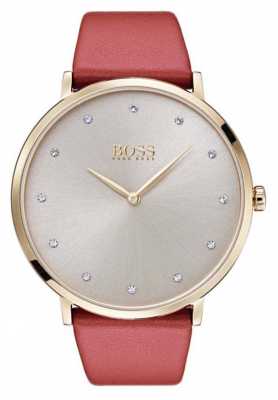 Hugo Boss Womans Jillian Gold Tone Plated Case Tan Leather 1502411 Hugo Boss Womans Jillian Gold Tone Plated Case Tan Leather 1502411