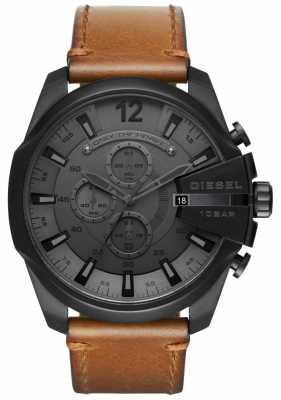 Diesel Mens Mega Chief Watch Black Dial Brown Leather Strap DZ4463 Diesel Mens Mega Chief Watch Black Dial Brown Leather Strap DZ4463