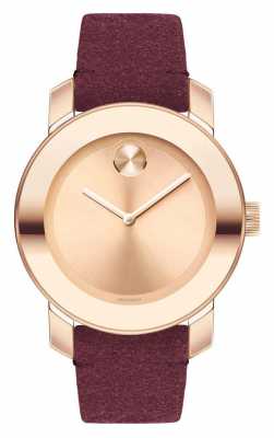Movado Unisex Bold Rose Gold Red Suede Strap 3600447 Movado Unisex Bold Rose Gold Red Suede Strap 3600447