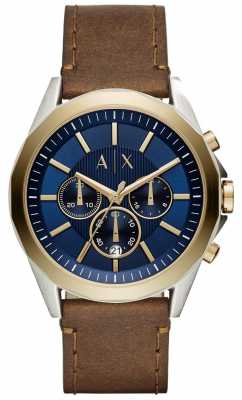 Armani Exchange Mens Blue Chronograph Brown Leather Strap AX2612 Armani Exchange Mens Blue Chronograph Brown Leather Strap AX2612