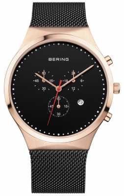 Bering Mens Classic Black Chronograph Black Milanese Strap 14740-166 Bering Mens Classic Black Chronograph Black Milanese Strap 14740-166