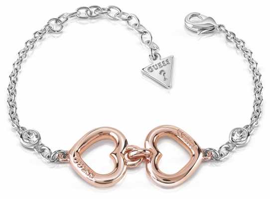 Guess Grace 2 Heart Crystal Logo Bracelet Rhodium And Rose Gold UBB84045-L Guess Grace 2 Heart Crystal Logo Bracelet Rhodium And Rose Gold UBB84045-L