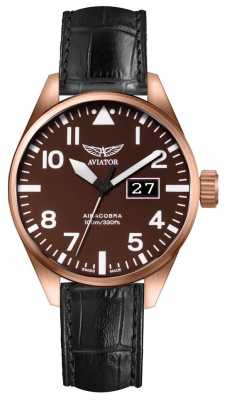 Aviator Mens Airacobra P42 Black Leather Strap Brown Dial V.1.22.2.151.4 Aviator Mens Airacobra P42 Black Leather Strap Brown Dial V.1.22.2.151.4