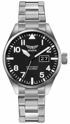Aviator Mens Airacobra P42 Stainless Steel Steel Bracelet Black Dial V.1.22.0.148.5 Aviator Mens Airacobra P42 Stainless Steel Steel Bracelet Black Dial V.1.22.0.148.5