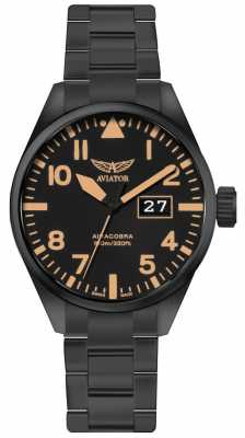 Aviator Mens Airacobra P42 Black PVD Plated Bracelet Black Dial V.1.22.5.157.5 Aviator Mens Airacobra P42 Black PVD Plated Bracelet Black Dial V.1.22.5.157.5