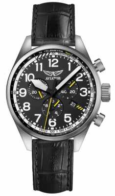 Aviator Mens Airacobra P45 Chrono Black Leather Strap Black Dial V.2.25.0.169.4 Aviator Mens Airacobra P45 Chrono Black Leather Strap Black Dial V.2.25.0.169.4