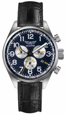 Aviator Mens Airacobra P45 Chrono Black Leather Strap Blue Dial V.2.25.0.170.4 Aviator Mens Airacobra P45 Chrono Black Leather Strap Blue Dial V.2.25.0.170.4