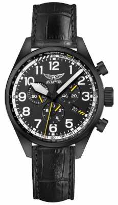 Aviator Mens Airacobra P45 Chrono Black Leather Strap Black Dial V.2.25.5.169.4 Aviator Mens Airacobra P45 Chrono Black Leather Strap Black Dial V.2.25.5.169.4
