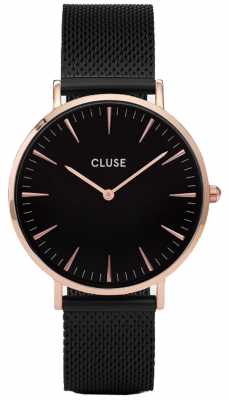 CLUSE Womans La Bohème Rose Gold Black Mesh Bracelet CL18034 CLUSE Womans La Bohème Rose Gold Black Mesh Bracelet CL18034