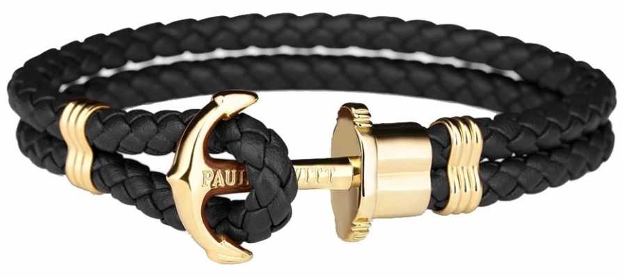 Paul Hewitt Jewellery Phrep Gold Anchor Black Leather Bracelet Large PH-PH-L-G-B-L Paul Hewitt Jewellery Phrep Gold Anchor Black Leather Bracelet Large PH-PH-L-G-B-L