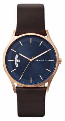 Skagen Mens Brown Leather Blue Dial Detail Watch SKW6395 Skagen Mens Brown Leather Blue Dial Detail Watch SKW6395