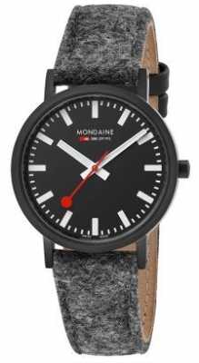 Mondaine Unisex Classic Black Dial Dark Grey Felt Leather Strap A6603031464SBH Mondaine Unisex Classic Black Dial Dark Grey Felt Leather Strap A6603031464SBH