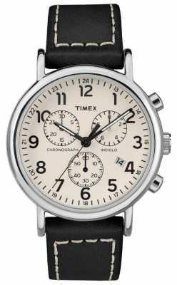 Timex Mens Weekender Chronograph Grey Leather Strap TW2R42800D7PF Timex Mens Weekender Chronograph Grey Leather Strap TW2R42800D7PF