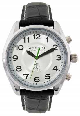 Acctim Mens Highclere Radio Controlled Talking Black Leather Strap 60357 Acctim Mens Highclere Radio Controlled Talking Black Leather Strap 60357