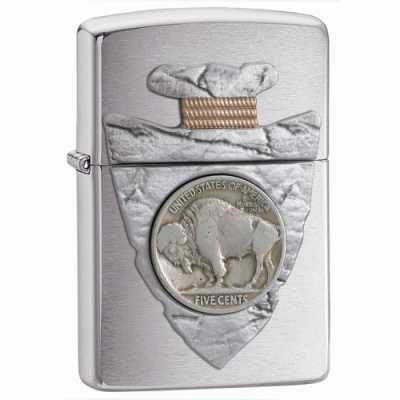 Zippo Piercing Buffalo Nickel Emblem Lighter Brushed Chrome Finish ZIPPO-20516 Zippo Piercing Buffalo Nickel Emblem Lighter Brushed Chrome Finish ZIPPO-20516